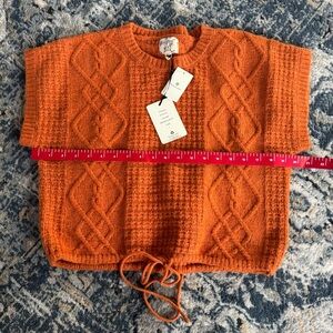 Hippie rose, L Orange Cable Knit Sweater vest,cinch waist new with tags